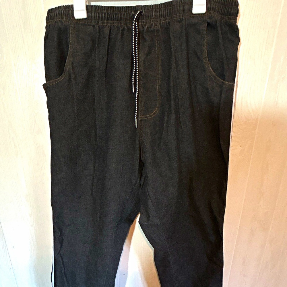 Winston Mens Black 42/44 stretch Denim  Jeans Elastic Waist Drawstring Pockets